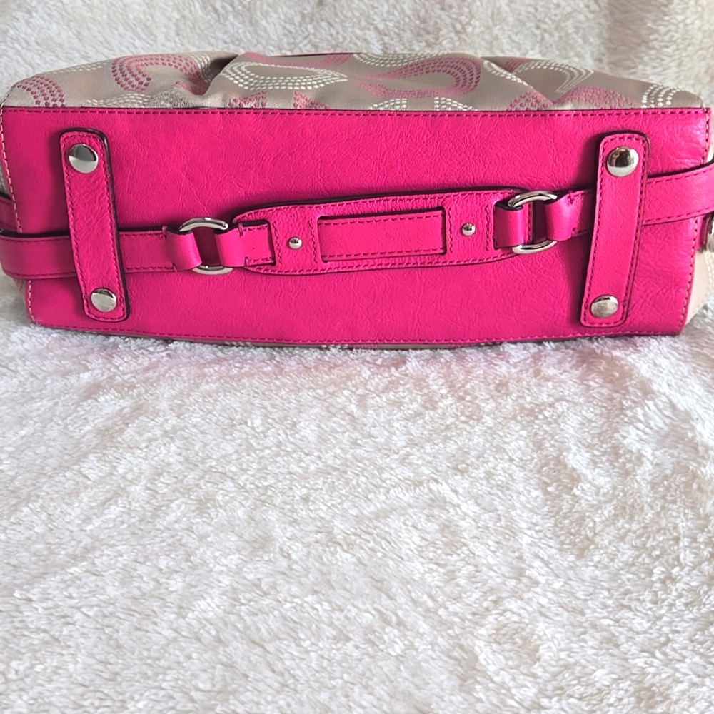NWT Coach Ashley Pink And Khaki Dotted Canvas And Leather Satchel. PRICE FIRM - Picture 3 of 9